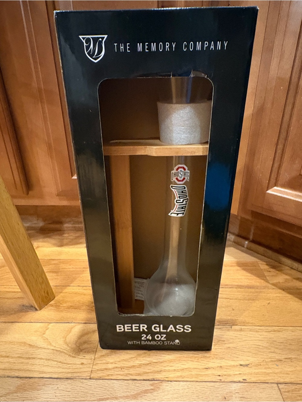 Ohio State 24 oz Beer Glass with Bamboo Stand - Clear-New in box!